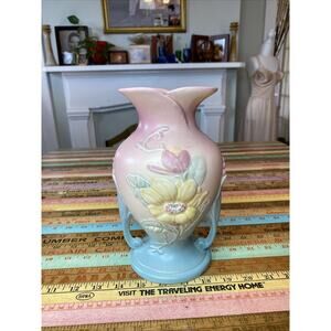 Vtg HULL ART POTTERY 8-1/2 MAGNOLIA Double Handle VASE NUMBER 2 Art Deco Nouveau
